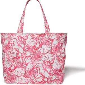 Lilly Pulitzer x Goop Palm Beach Tote “Kiss Kiss” Cameo White & Pink Canvas Bag